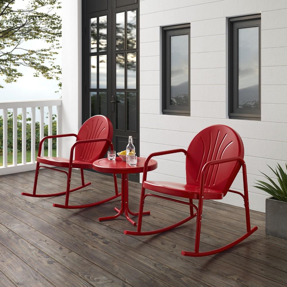 Crosley Furniture - Griffith 3 Piece Outdoor Rocking Chair Set Bright Red Gloss - Side Table & 2 Rocking Chairs - KO10020RE veiw 8