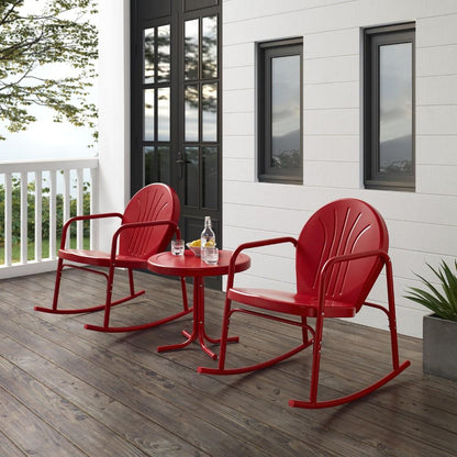 Crosley Furniture - Griffith 3 Piece Outdoor Rocking Chair Set Bright Red Gloss - Side Table & 2 Rocking Chairs - KO10020RE veiw 8