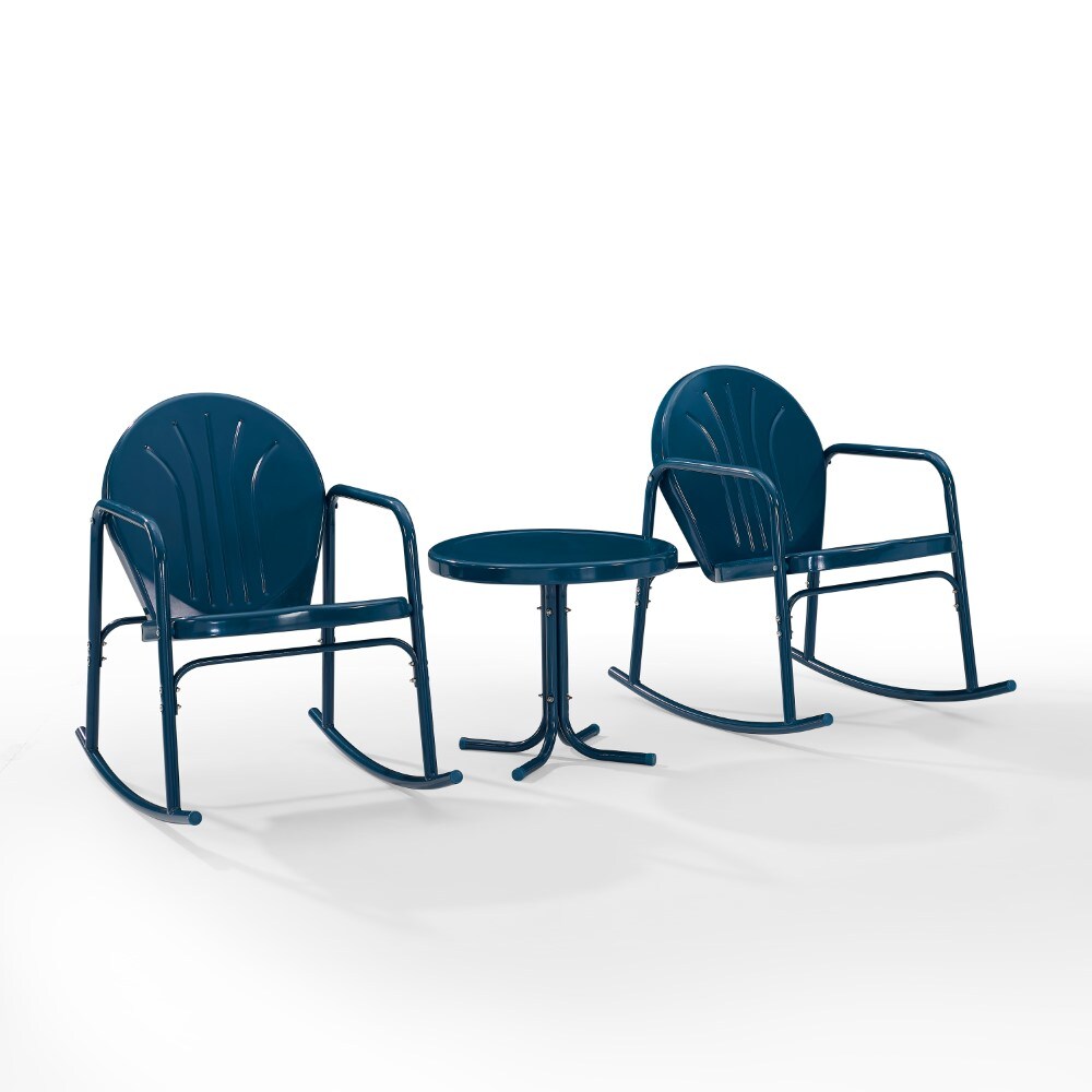 Crosley Furniture - Griffith 3 Piece Outdoor Rocking Chair Set Navy Gloss - Side Table & 2 Rocking Chairs - KO10020NV veiw 1