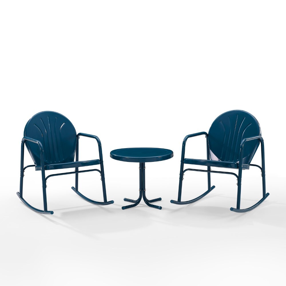 Crosley Furniture - Griffith 3 Piece Outdoor Rocking Chair Set Navy Gloss - Side Table & 2 Rocking Chairs - KO10020NV veiw 2