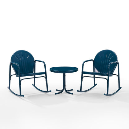 Crosley Furniture - Griffith 3 Piece Outdoor Rocking Chair Set Navy Gloss - Side Table & 2 Rocking Chairs - KO10020NV veiw 2