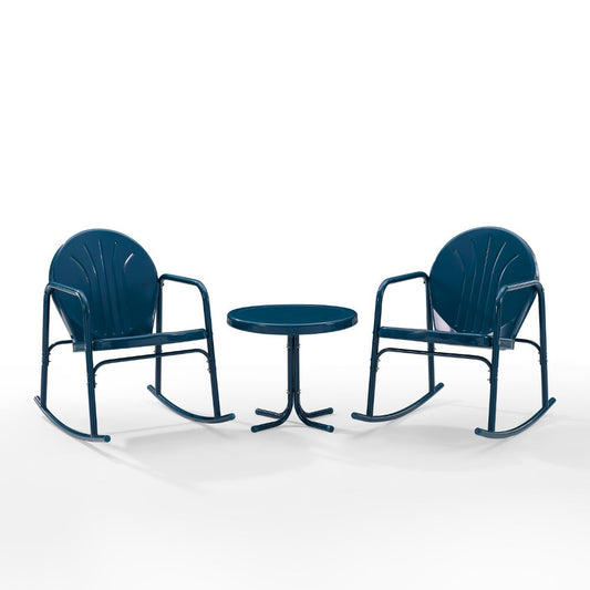 Crosley Furniture - Griffith 3 Piece Outdoor Rocking Chair Set Navy Gloss - Side Table & 2 Rocking Chairs - KO10020NV veiw 2