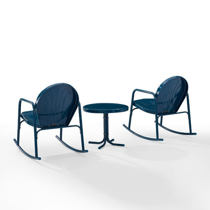 Crosley Furniture - Griffith 3 Piece Outdoor Rocking Chair Set Navy Gloss - Side Table & 2 Rocking Chairs - KO10020NV veiw 3