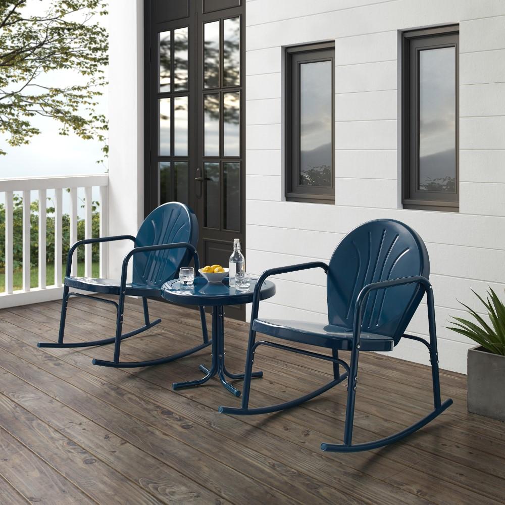 Crosley Furniture - Griffith 3 Piece Outdoor Rocking Chair Set Navy Gloss - Side Table & 2 Rocking Chairs - KO10020NV veiw 8