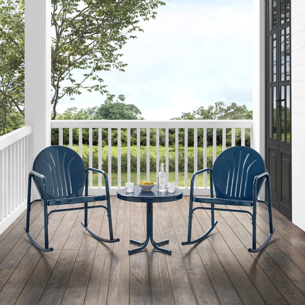 Crosley Furniture - Griffith 3 Piece Outdoor Rocking Chair Set Navy Gloss - Side Table & 2 Rocking Chairs - KO10020NV veiw 9