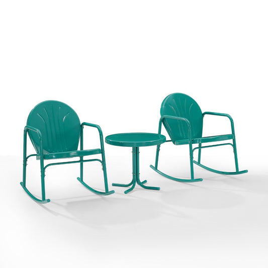 Crosley Furniture - Griffith 3 Piece Outdoor Rocking Chair Set Turquoise Gloss - Side Table & 2 Rocking Chairs - KO10020TU veiw 1