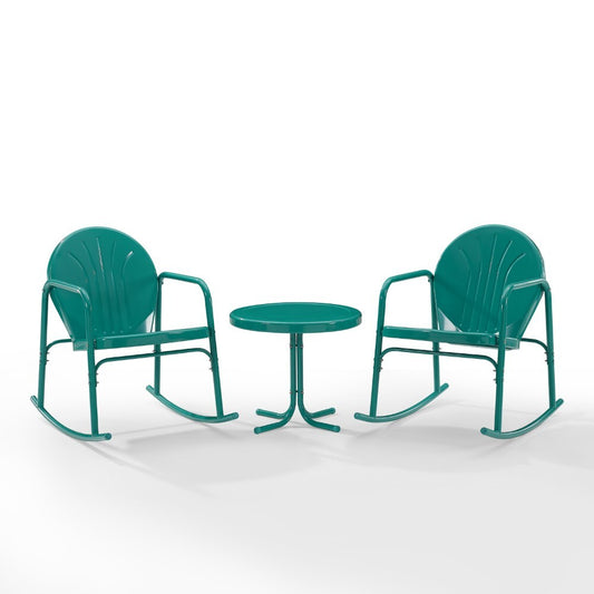 Crosley Furniture - Griffith 3 Piece Outdoor Rocking Chair Set Turquoise Gloss - Side Table & 2 Rocking Chairs - KO10020TU veiw 2