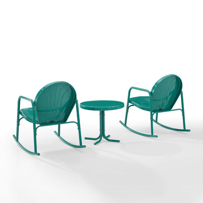 Crosley Furniture - Griffith 3 Piece Outdoor Rocking Chair Set Turquoise Gloss - Side Table & 2 Rocking Chairs - KO10020TU veiw 3