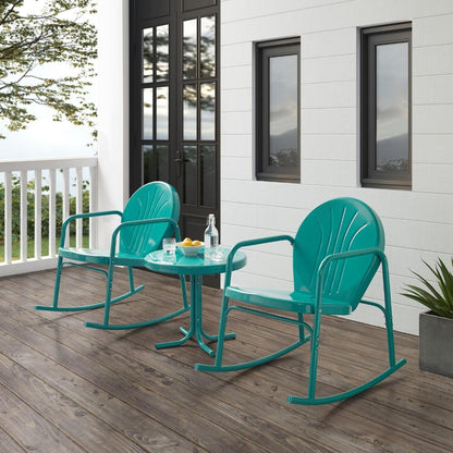 Crosley Furniture - Griffith 3 Piece Outdoor Rocking Chair Set Turquoise Gloss - Side Table & 2 Rocking Chairs - KO10020TU veiw 8