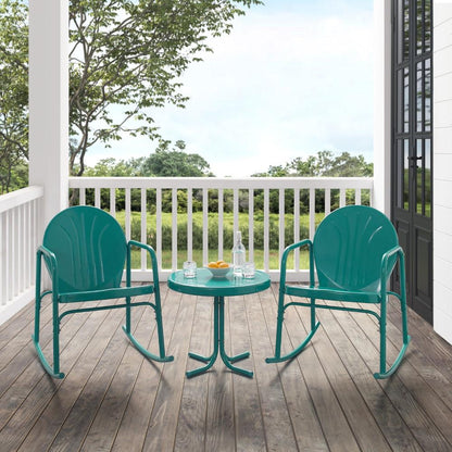 Crosley Furniture - Griffith 3 Piece Outdoor Rocking Chair Set Turquoise Gloss - Side Table & 2 Rocking Chairs - KO10020TU veiw 9