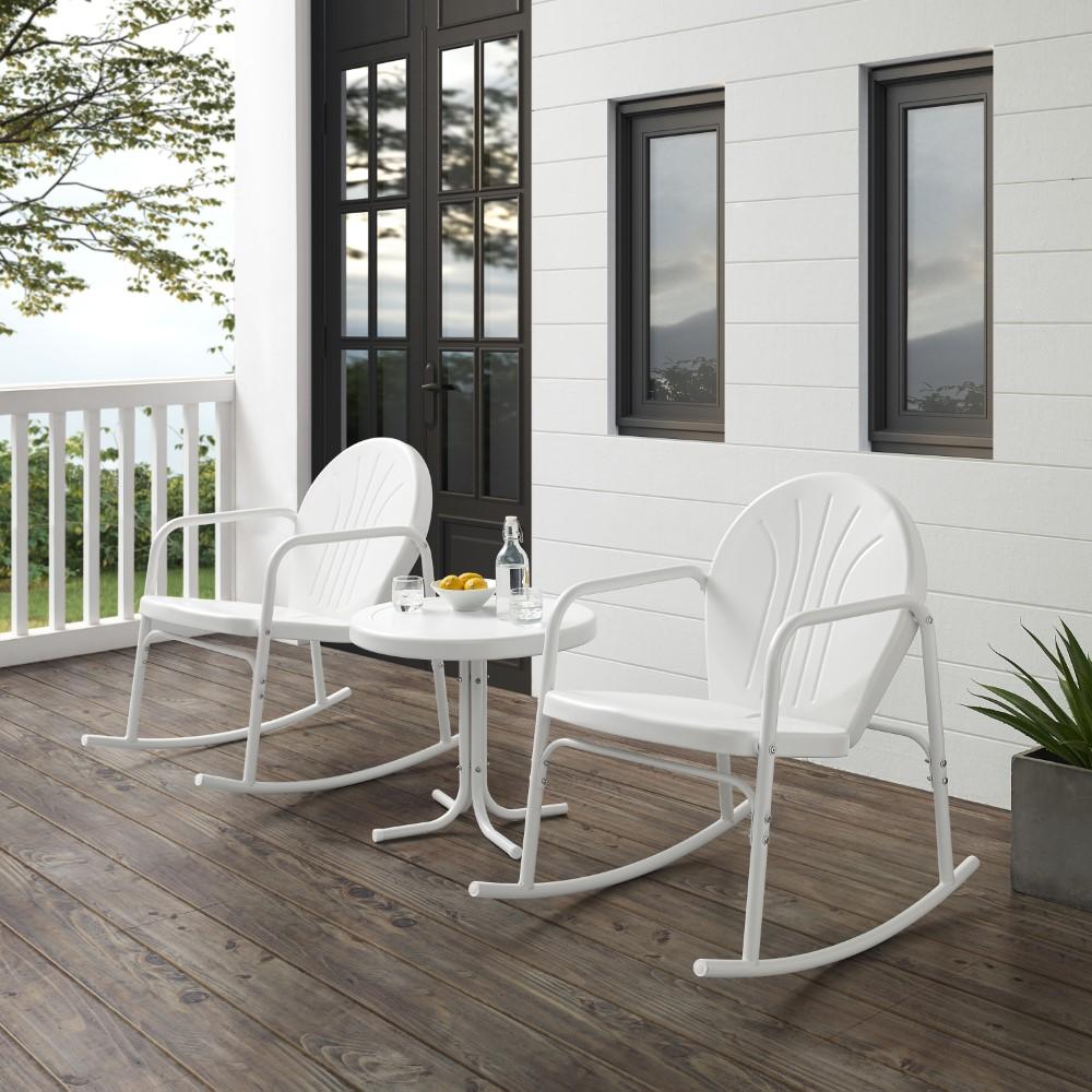 Crosley Furniture - Griffith 3 Piece Outdoor Rocking Chair Set White Gloss - Side Table & 2 Rocking Chairs - KO10020WH veiw 8