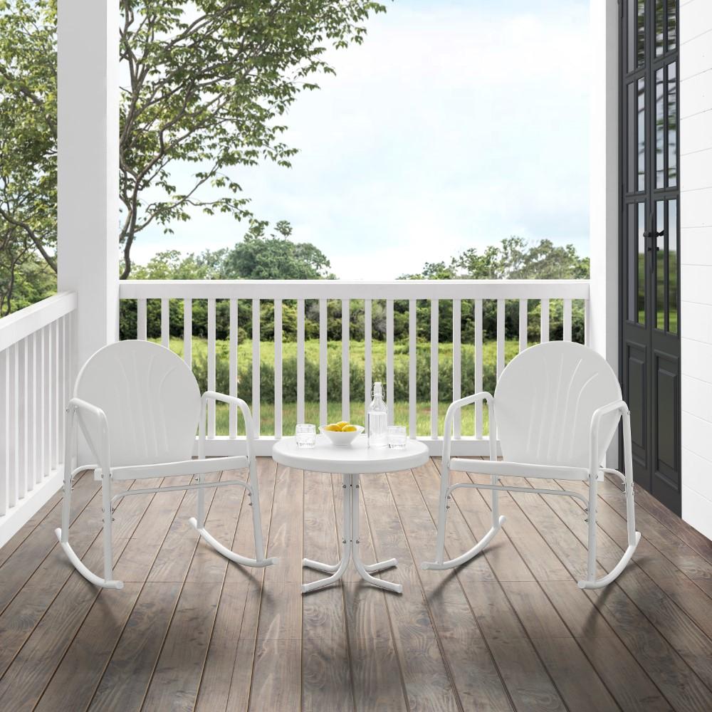 Crosley Furniture - Griffith 3 Piece Outdoor Rocking Chair Set White Gloss - Side Table & 2 Rocking Chairs - KO10020WH veiw 9