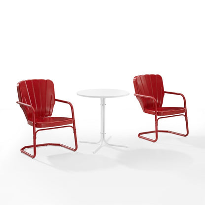 Crosley Furniture - Ridgeland 3 Piece Outdoor Bistro Set Bright Red Gloss/White Satin - Bistro Table & 2 Chairs - KO10016RE veiw 1