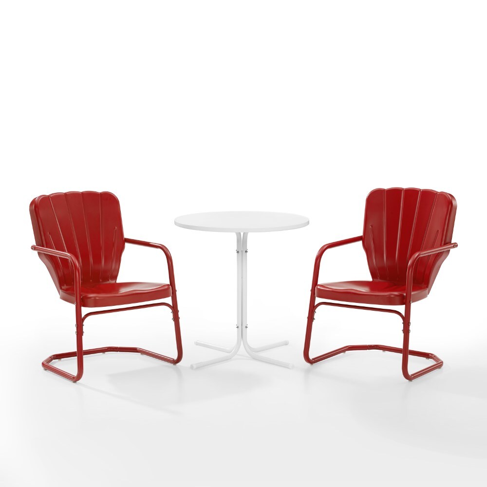 Crosley Furniture - Ridgeland 3 Piece Outdoor Bistro Set Bright Red Gloss/White Satin - Bistro Table & 2 Chairs - KO10016RE veiw 2