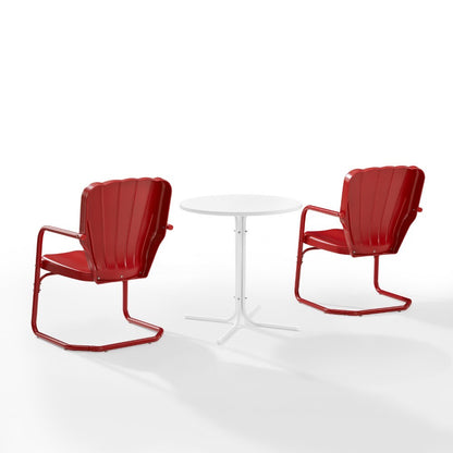 Crosley Furniture - Ridgeland 3 Piece Outdoor Bistro Set Bright Red Gloss/White Satin - Bistro Table & 2 Chairs - KO10016RE veiw 3