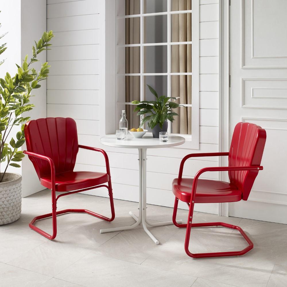 Crosley Furniture - Ridgeland 3 Piece Outdoor Bistro Set Bright Red Gloss/White Satin - Bistro Table & 2 Chairs - KO10016RE veiw 8