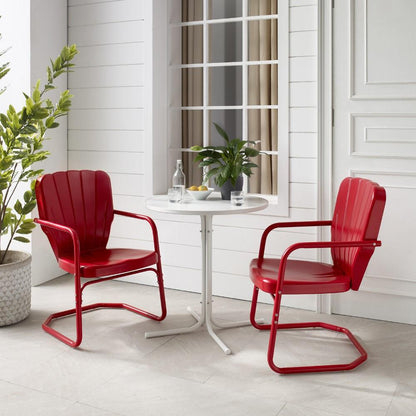 Crosley Furniture - Ridgeland 3 Piece Outdoor Bistro Set Bright Red Gloss/White Satin - Bistro Table & 2 Chairs - KO10016RE veiw 8