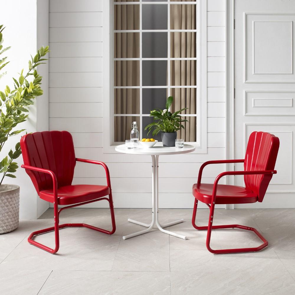 Crosley Furniture - Ridgeland 3 Piece Outdoor Bistro Set Bright Red Gloss/White Satin - Bistro Table & 2 Chairs - KO10016RE veiw 9