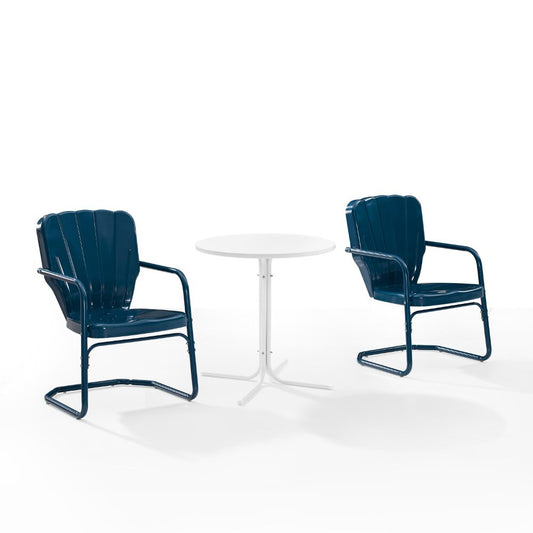 Crosley Furniture - Ridgeland 3 Piece Outdoor Bistro Set Navy Gloss /White Satin - Bistro Table & 2 Chairs - KO10016NV veiw 1