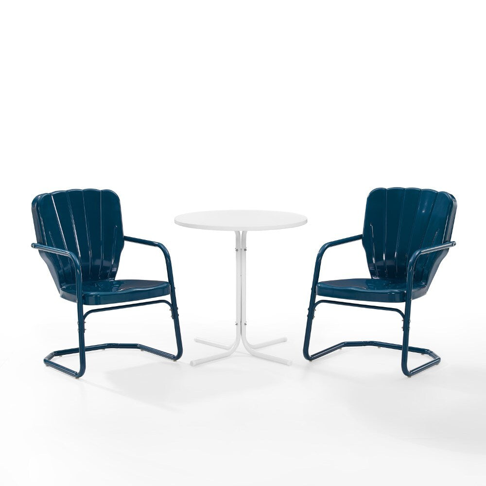 Crosley Furniture - Ridgeland 3 Piece Outdoor Bistro Set Navy Gloss /White Satin - Bistro Table & 2 Chairs - KO10016NV veiw 2