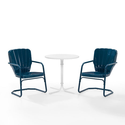Crosley Furniture - Ridgeland 3 Piece Outdoor Bistro Set Navy Gloss /White Satin - Bistro Table & 2 Chairs - KO10016NV veiw 2