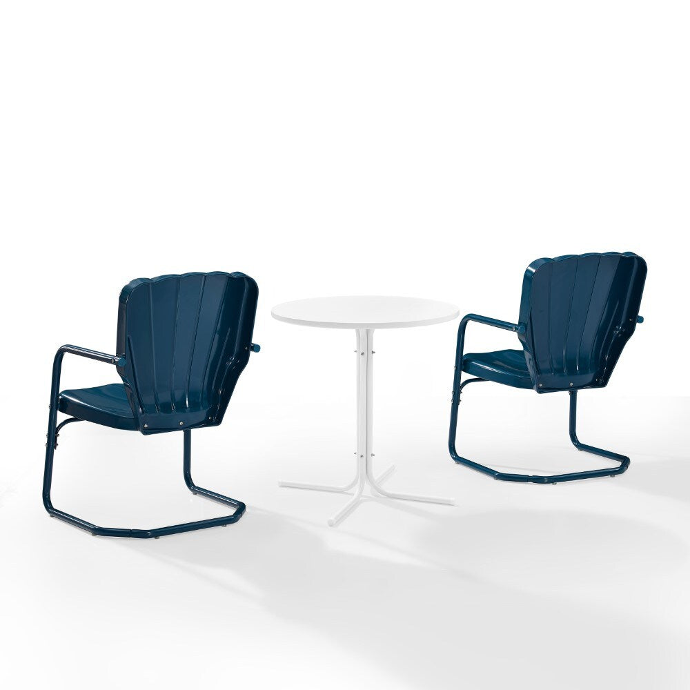 Crosley Furniture - Ridgeland 3 Piece Outdoor Bistro Set Navy Gloss /White Satin - Bistro Table & 2 Chairs - KO10016NV veiw 3