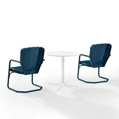 Crosley Furniture - Ridgeland 3 Piece Outdoor Bistro Set Navy Gloss /White Satin - Bistro Table & 2 Chairs - KO10016NV veiw 3