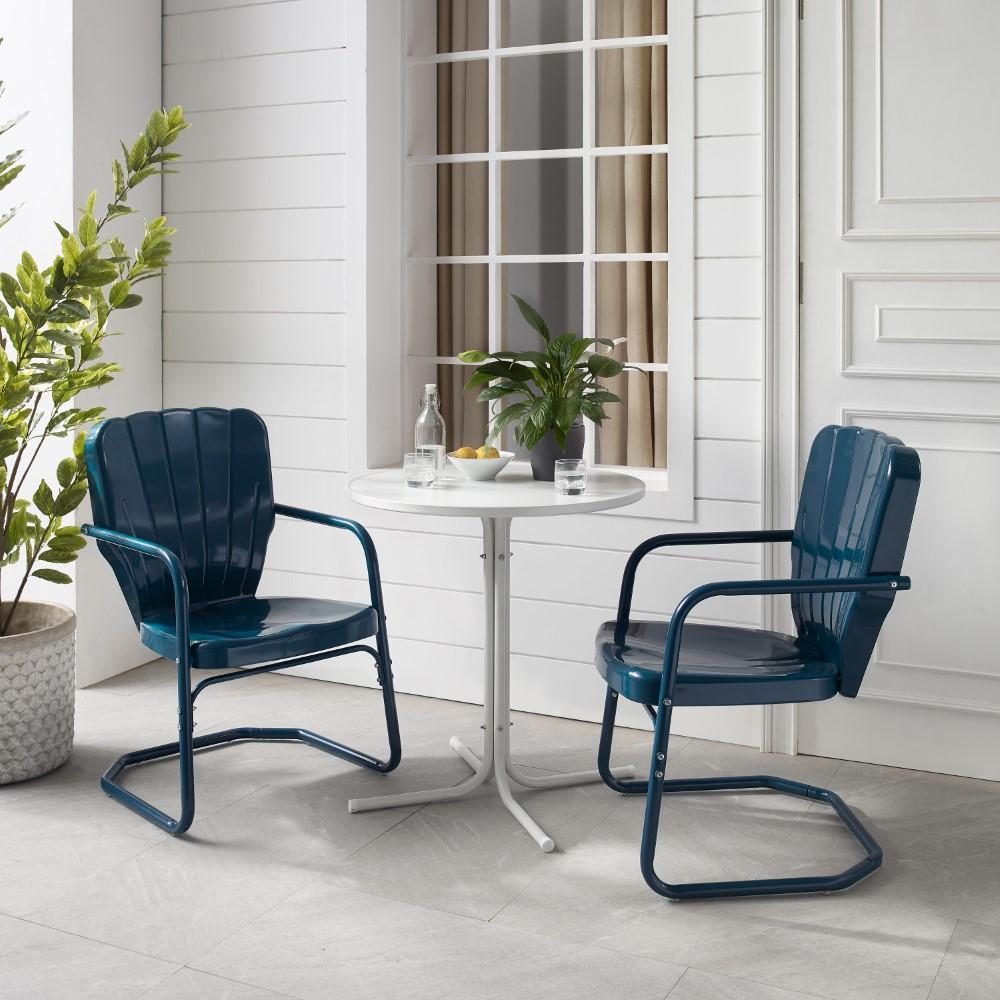 Crosley Furniture - Ridgeland 3 Piece Outdoor Bistro Set Navy Gloss /White Satin - Bistro Table & 2 Chairs - KO10016NV veiw 8