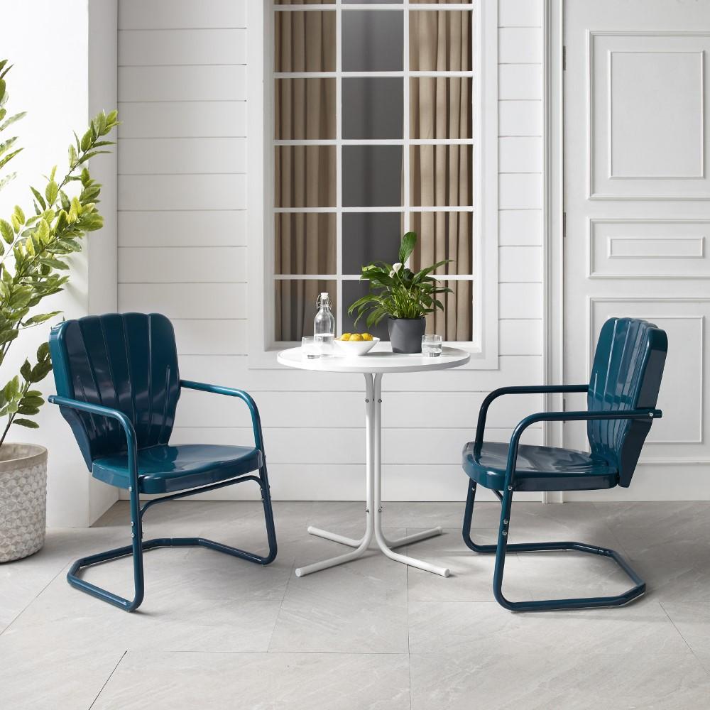 Crosley Furniture - Ridgeland 3 Piece Outdoor Bistro Set Navy Gloss /White Satin - Bistro Table & 2 Chairs - KO10016NV veiw 9