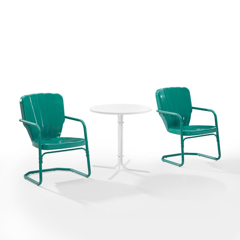 Crosley Furniture - Ridgeland 3 Piece Outdoor Bistro Set Turquoise Gloss /White Satin - Bistro Table & 2 Chairs - KO10016TU veiw 1