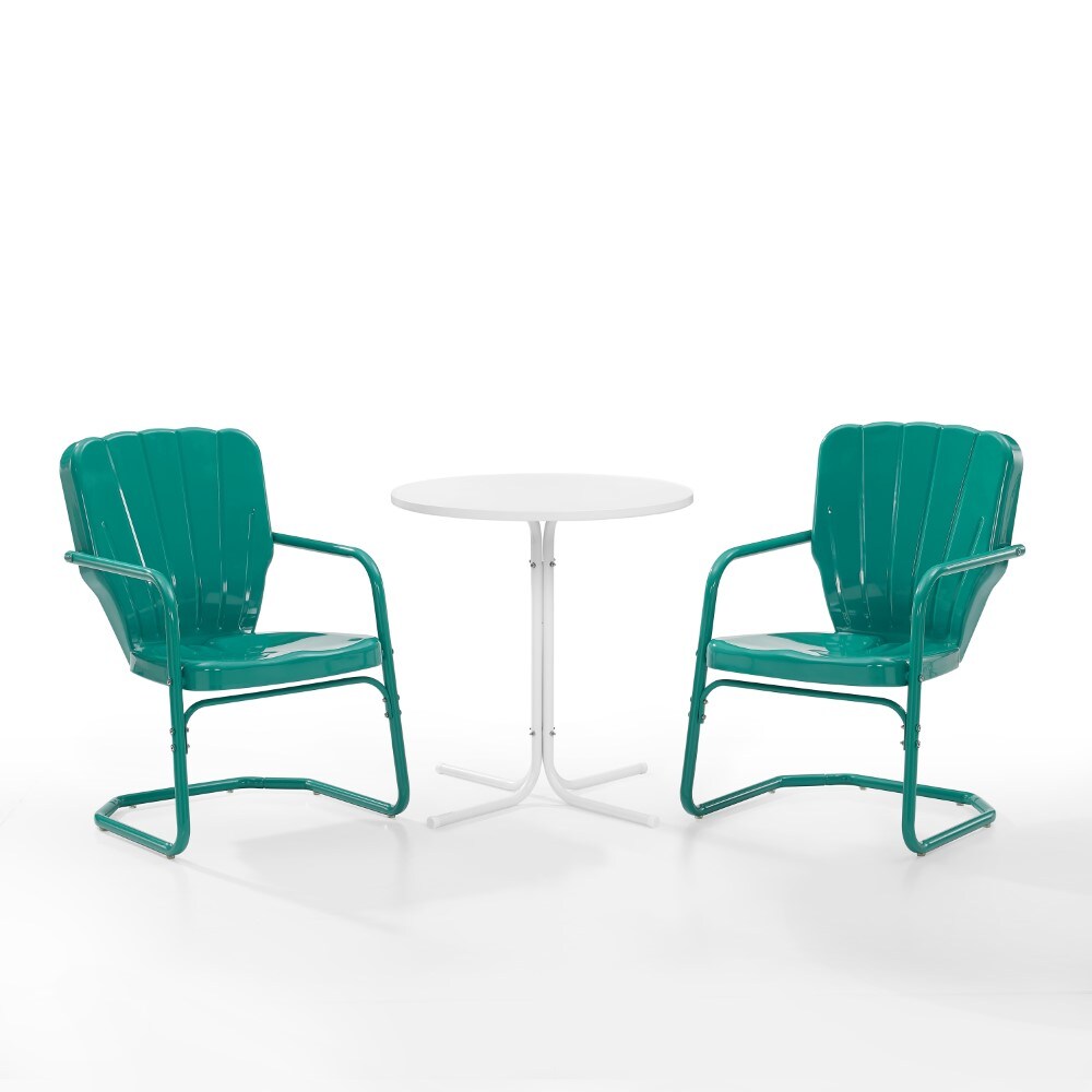 Crosley Furniture - Ridgeland 3 Piece Outdoor Bistro Set Turquoise Gloss /White Satin - Bistro Table & 2 Chairs - KO10016TU veiw 2