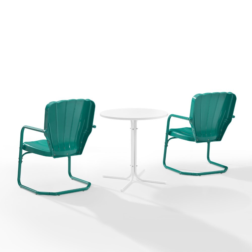 Crosley Furniture - Ridgeland 3 Piece Outdoor Bistro Set Turquoise Gloss /White Satin - Bistro Table & 2 Chairs - KO10016TU veiw 3