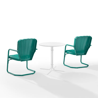 Crosley Furniture - Ridgeland 3 Piece Outdoor Bistro Set Turquoise Gloss /White Satin - Bistro Table & 2 Chairs - KO10016TU veiw 3