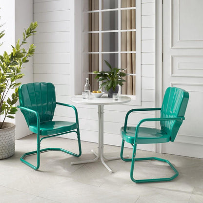 Crosley Furniture - Ridgeland 3 Piece Outdoor Bistro Set Turquoise Gloss /White Satin - Bistro Table & 2 Chairs - KO10016TU veiw 8