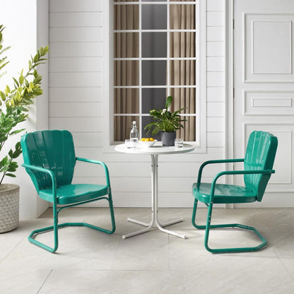 Crosley Furniture - Ridgeland 3 Piece Outdoor Bistro Set Turquoise Gloss /White Satin - Bistro Table & 2 Chairs - KO10016TU veiw 9
