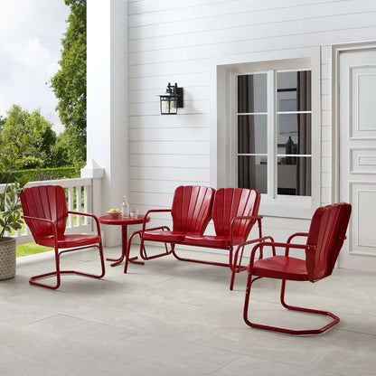 Crosley Furniture - Ridgeland 4Pc Outdoor Metal Conversation Set Bright Red Gloss - Loveseat Glider, Side Table, & 2 Armchairs - KO10022RE veiw 1