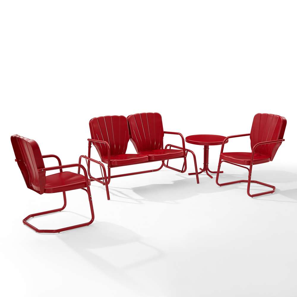 Crosley Furniture - Ridgeland 4Pc Outdoor Metal Conversation Set Bright Red Gloss - Loveseat Glider, Side Table, & 2 Armchairs - KO10022RE veiw 2