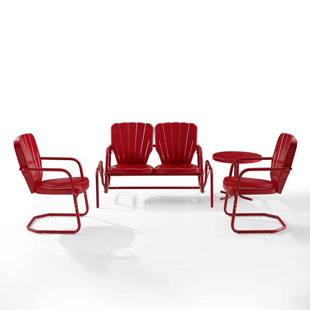 Crosley Furniture - Ridgeland 4Pc Outdoor Metal Conversation Set Bright Red Gloss - Loveseat Glider, Side Table, & 2 Armchairs - KO10022RE veiw 3