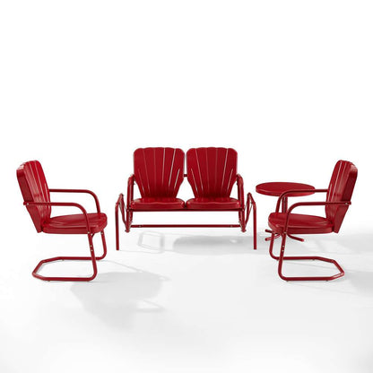 Crosley Furniture - Ridgeland 4Pc Outdoor Metal Conversation Set Bright Red Gloss - Loveseat Glider, Side Table, & 2 Armchairs - KO10022RE veiw 3