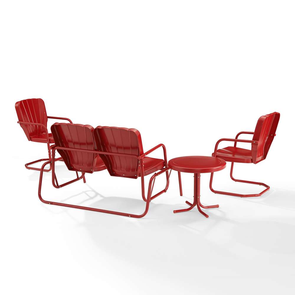 Crosley Furniture - Ridgeland 4Pc Outdoor Metal Conversation Set Bright Red Gloss - Loveseat Glider, Side Table, & 2 Armchairs - KO10022RE veiw 4