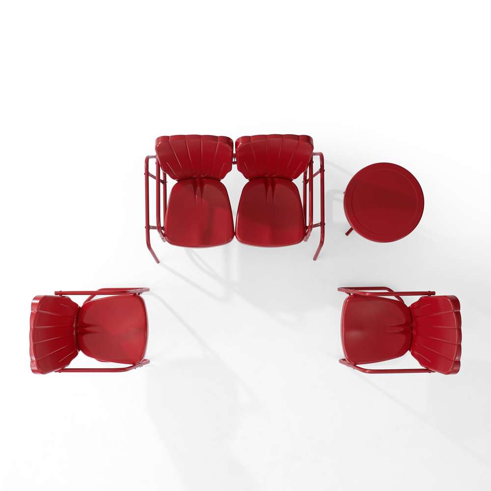 Crosley Furniture - Ridgeland 4Pc Outdoor Metal Conversation Set Bright Red Gloss - Loveseat Glider, Side Table, & 2 Armchairs - KO10022RE veiw 5