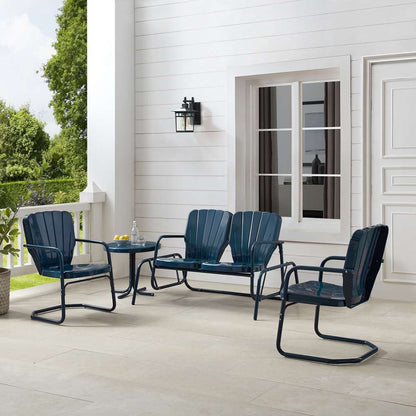Crosley Furniture - Ridgeland 4Pc Outdoor Metal Conversation Set Navy Gloss - Loveseat Glider, Side Table, & 2 Armchairs - KO10022NV veiw 1