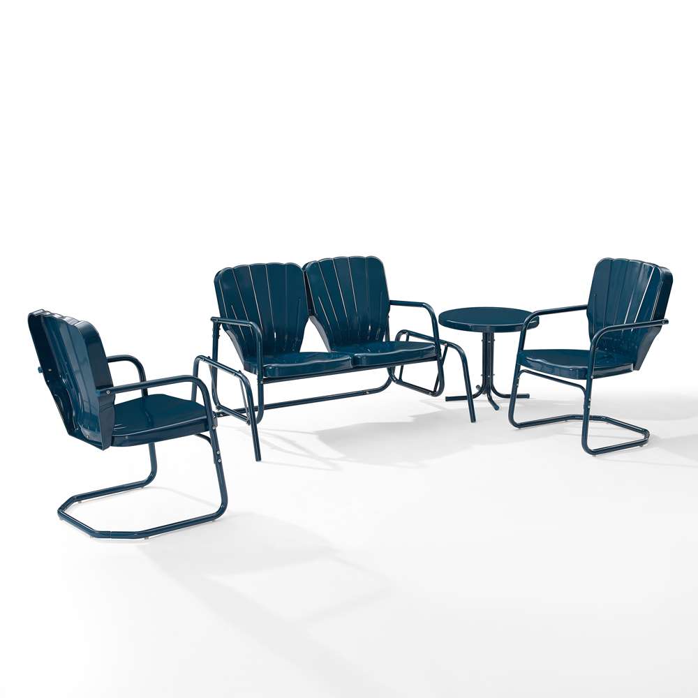 Crosley Furniture - Ridgeland 4Pc Outdoor Metal Conversation Set Navy Gloss - Loveseat Glider, Side Table, & 2 Armchairs - KO10022NV veiw 2