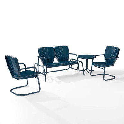 Crosley Furniture - Ridgeland 4Pc Outdoor Metal Conversation Set Navy Gloss - Loveseat Glider, Side Table, & 2 Armchairs - KO10022NV veiw 2