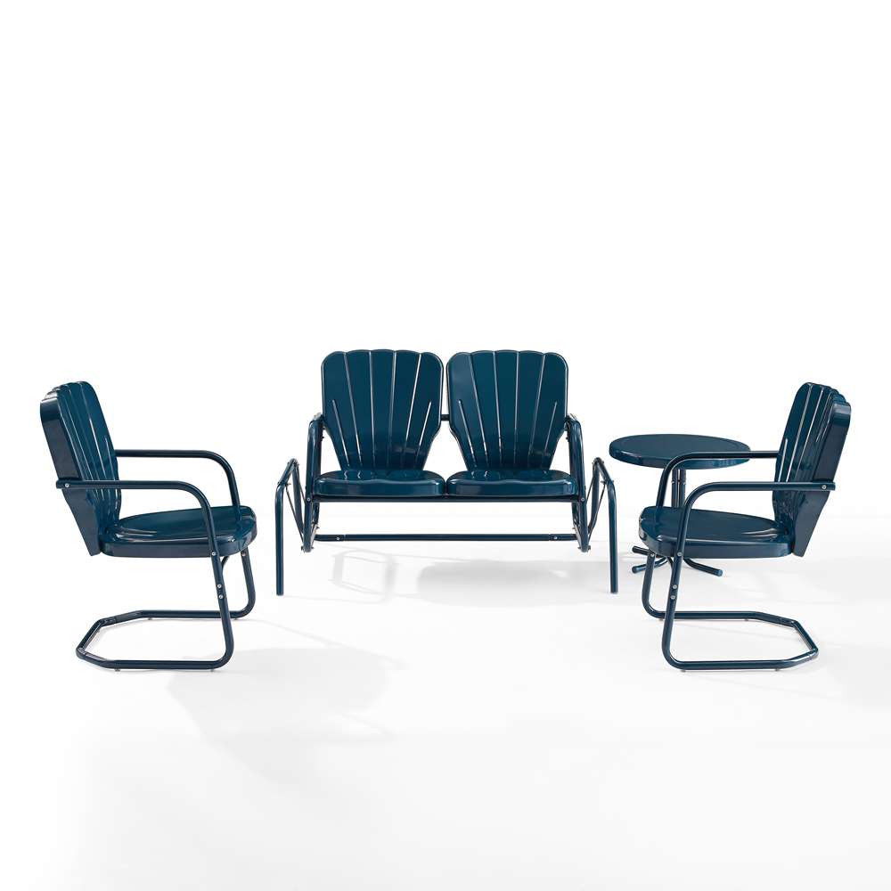 Crosley Furniture - Ridgeland 4Pc Outdoor Metal Conversation Set Navy Gloss - Loveseat Glider, Side Table, & 2 Armchairs - KO10022NV veiw 3