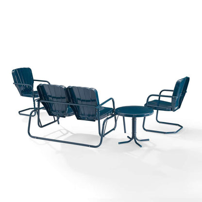 Crosley Furniture - Ridgeland 4Pc Outdoor Metal Conversation Set Navy Gloss - Loveseat Glider, Side Table, & 2 Armchairs - KO10022NV veiw 4