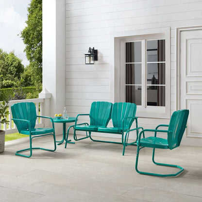 Crosley Furniture - Ridgeland 4Pc Outdoor Metal Conversation Set Turquoise Gloss - Loveseat Glider, Side Table, & 2 Armchairs - KO10022TU veiw 1