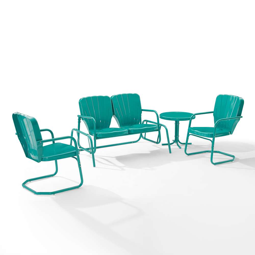 Crosley Furniture - Ridgeland 4Pc Outdoor Metal Conversation Set Turquoise Gloss - Loveseat Glider, Side Table, & 2 Armchairs - KO10022TU veiw 2