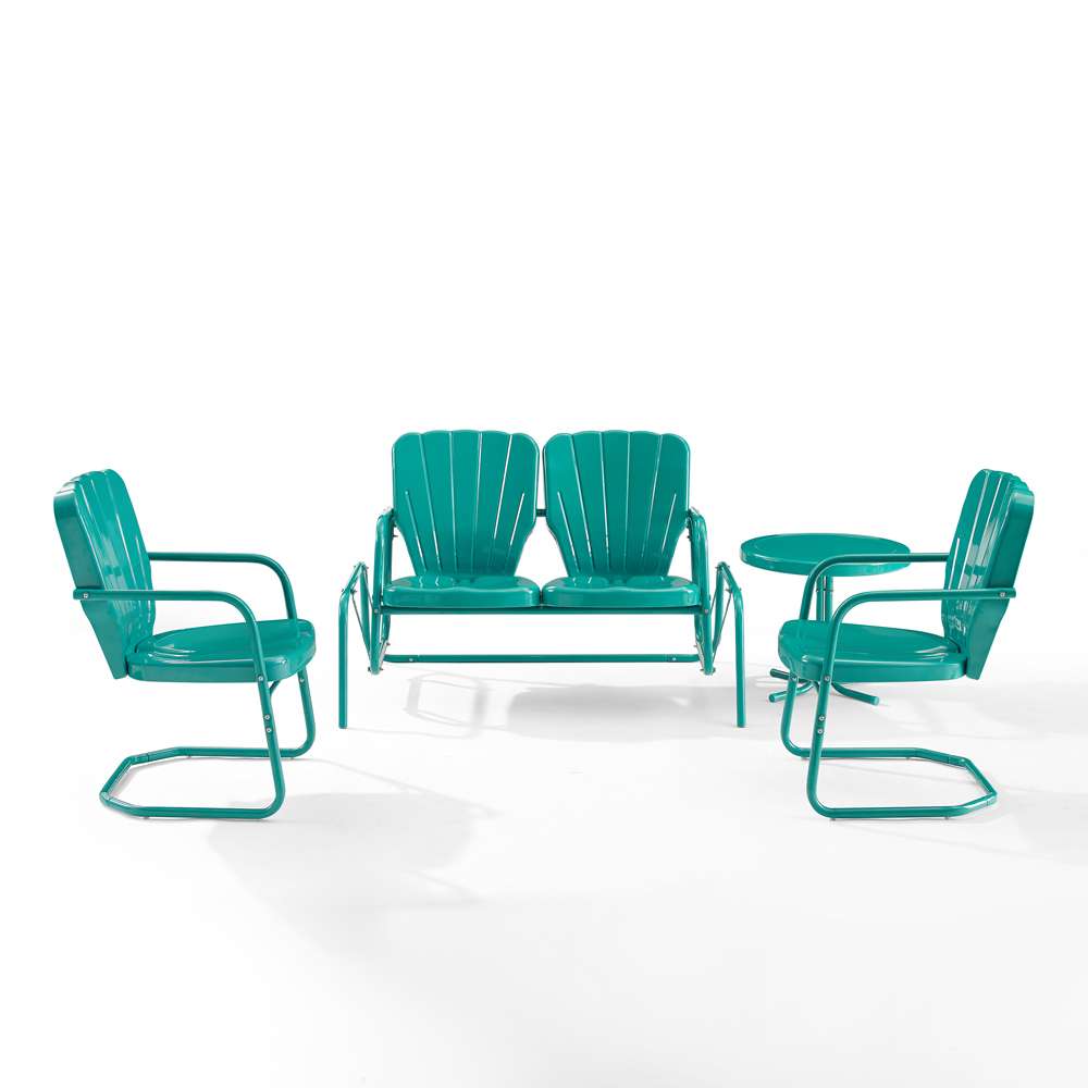 Crosley Furniture - Ridgeland 4Pc Outdoor Metal Conversation Set Turquoise Gloss - Loveseat Glider, Side Table, & 2 Armchairs - KO10022TU veiw 3