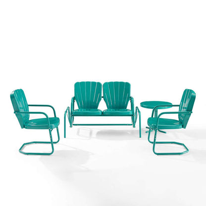 Crosley Furniture - Ridgeland 4Pc Outdoor Metal Conversation Set Turquoise Gloss - Loveseat Glider, Side Table, & 2 Armchairs - KO10022TU veiw 3